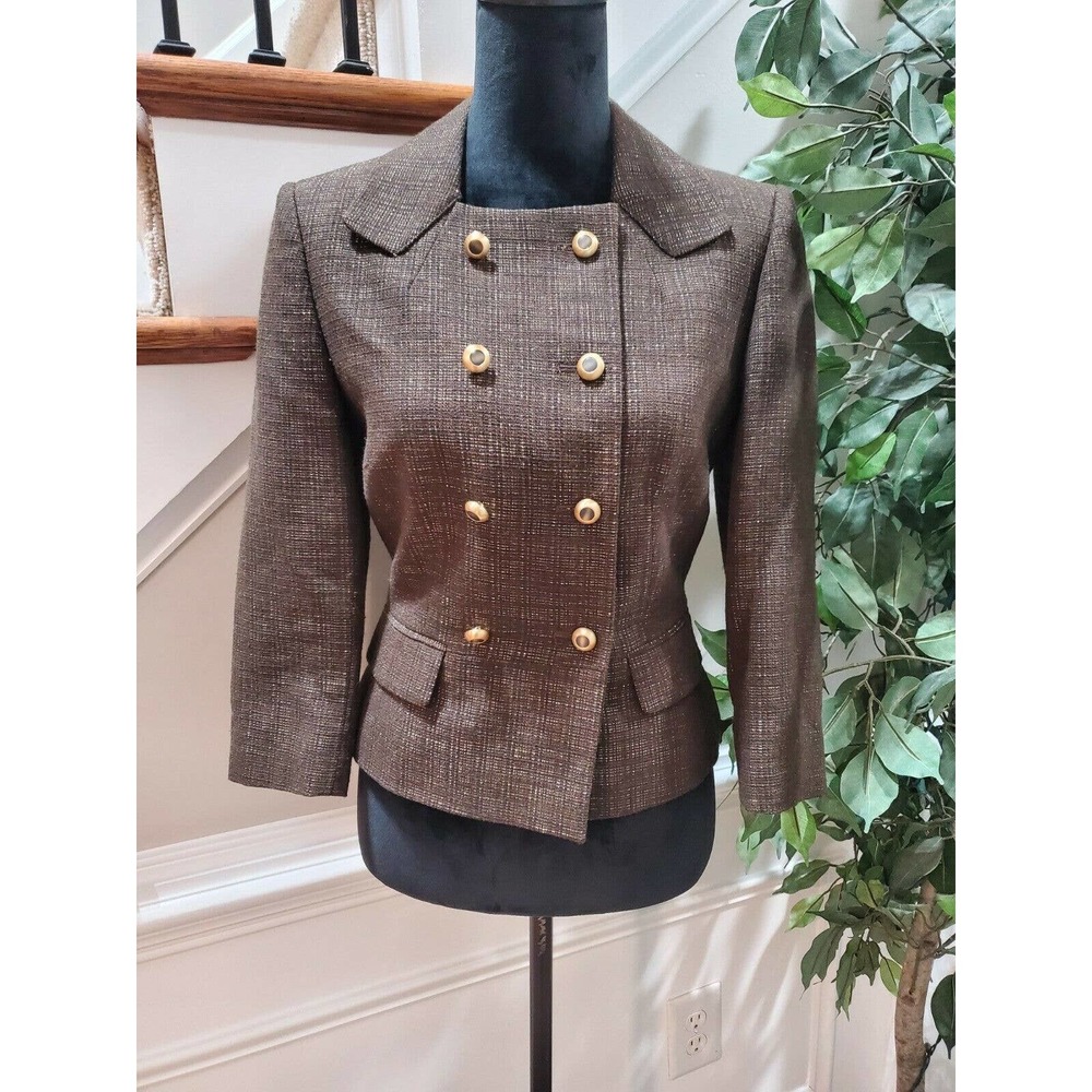 Antonio Melani Women Brown Polyester Long Sleeve Double Breasted Blazer Size 6